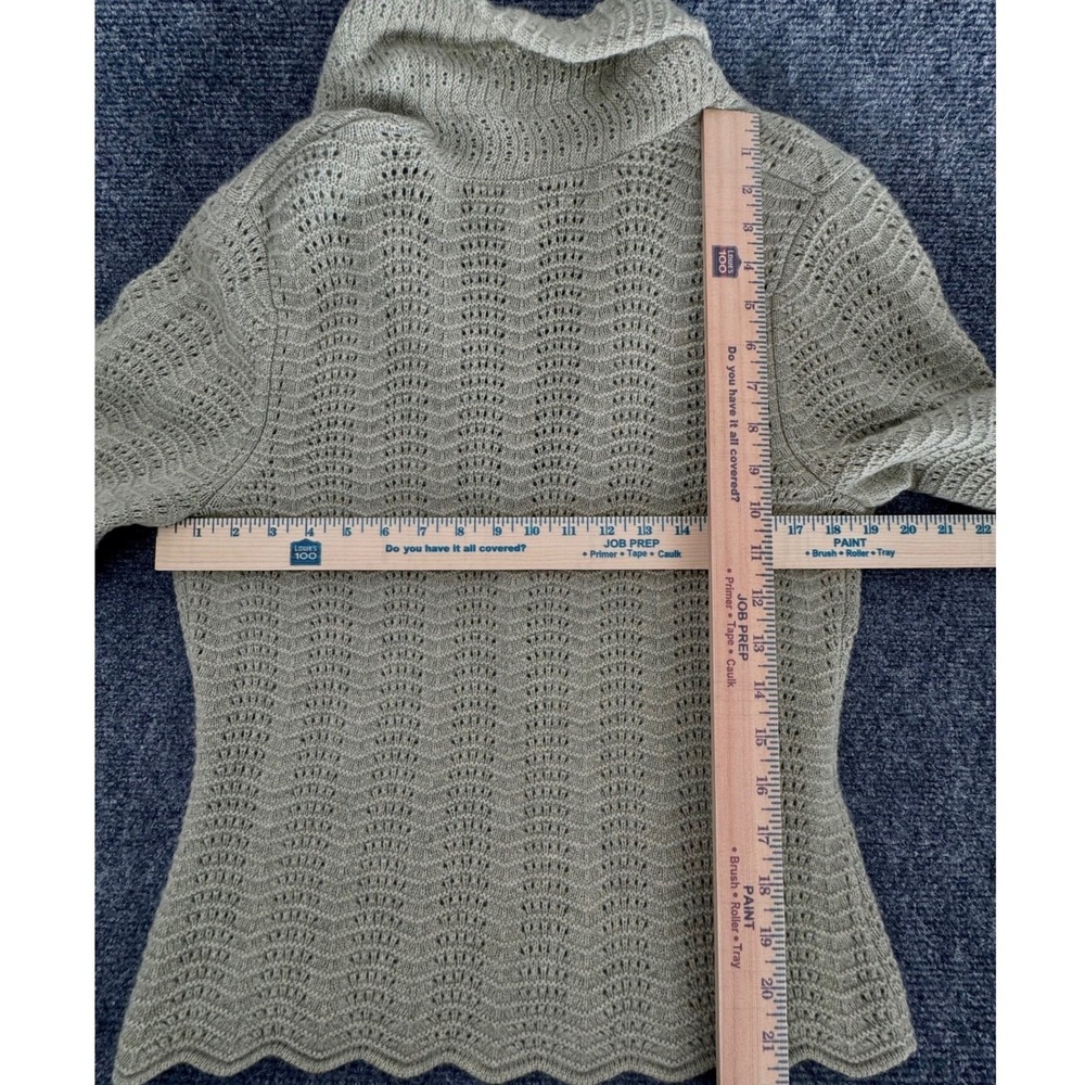 Marina Luna 100% Cashmere Cardigan Sweater Shawl Collar Sage Green Pointelle L - Picture 4 of 4